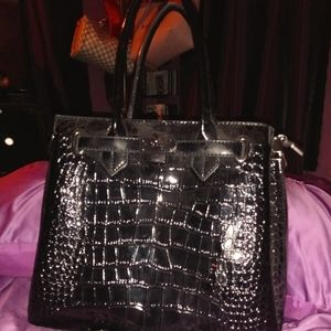 Black Patent leather top handle handbag